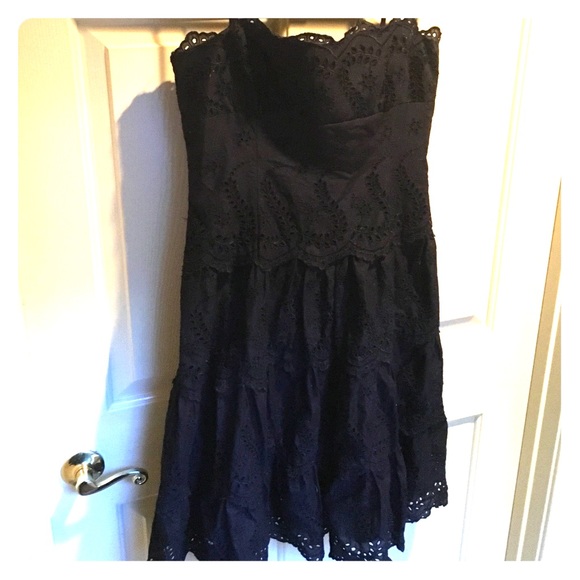 BCBG Strapless Black Eyelet Dress