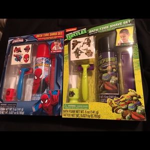 spiderman and ninja turtles kids shave set new!