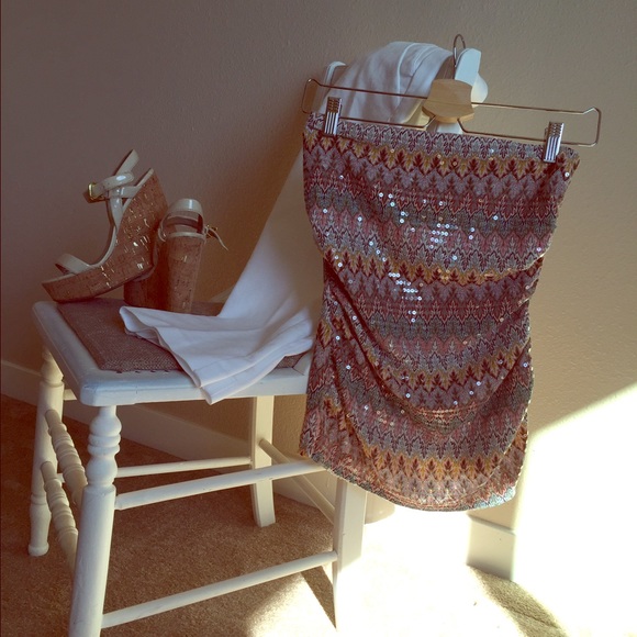 Express sequin strapless top