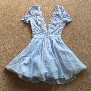 Baby blue full-skirted mini dress