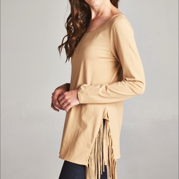 Fringe Shark Bite Tunic Jersey Top - Picture 1 of 1
