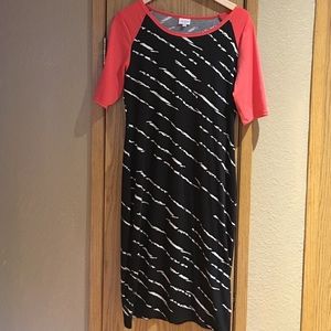 LuLaRoe Black,White and Red Julia Dress Size L