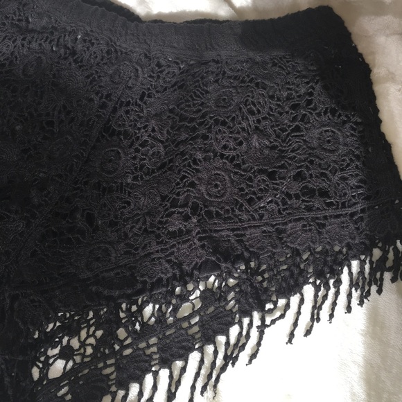 Black lace and fringe shorts