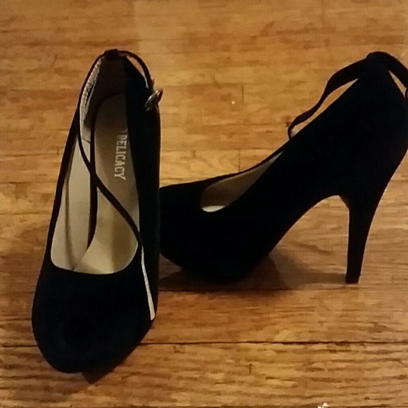 Black velour heels