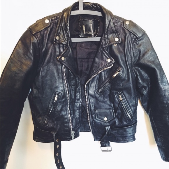 Vintage black leather motorcycle jacket