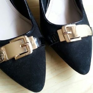 Vince Camuto black and gold stilettos