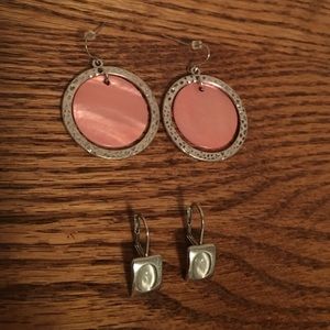 2 sets of Earrings, 1 silver w/pearl;1 pink/silver
