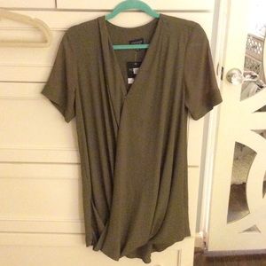 Green short-sleeve deep plunging dress