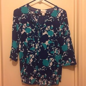 Abstract Floral 3/4 Sleeve Top
