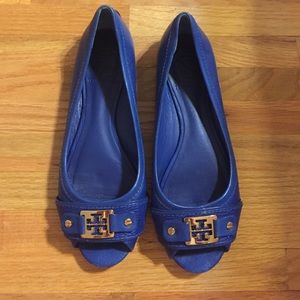 Tory Burch Leather Peep Toe Flats