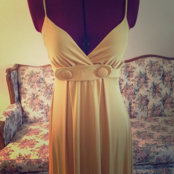 NWT Short Spaghetti Strap Button Gold Dress - Picture 1 of 3