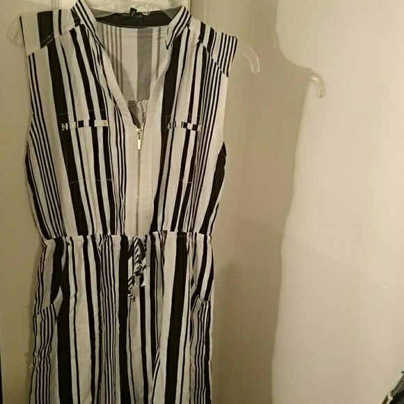 Vertical striped black and white dress