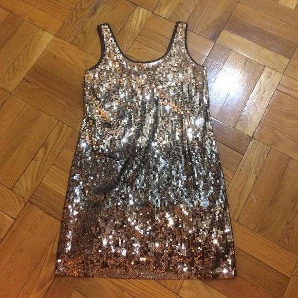 Express Gold Ombre Sequin Dress