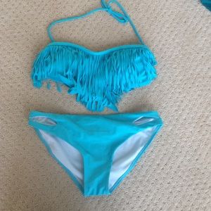 Frayed Turquoise Boho Swim Suit