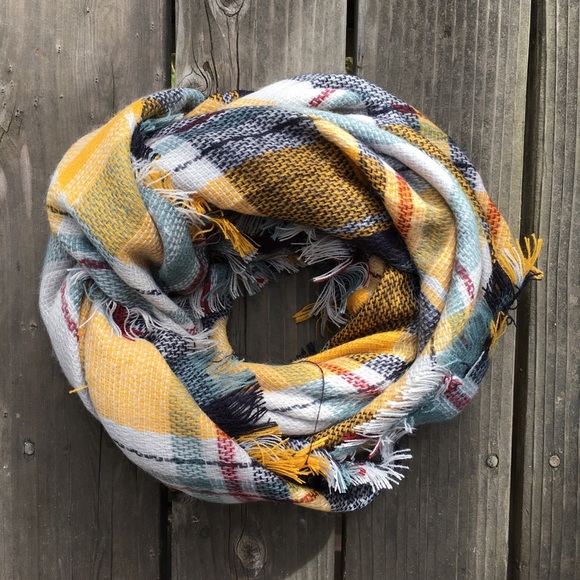 Yellow and Blue Blanket Scarf - Picture 2 of 3