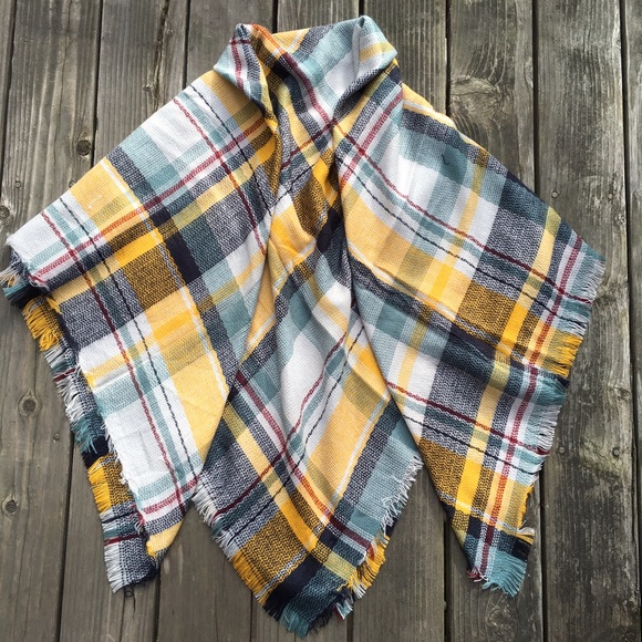 Yellow and Blue Blanket Scarf - Picture 3 of 3