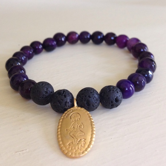 Boho Purple Agate/Lava Stone Tara Goddess Bracelet