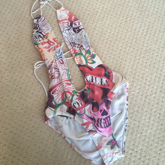 Ed Hardy- Low-cut, Backless One Piece Swim Suit