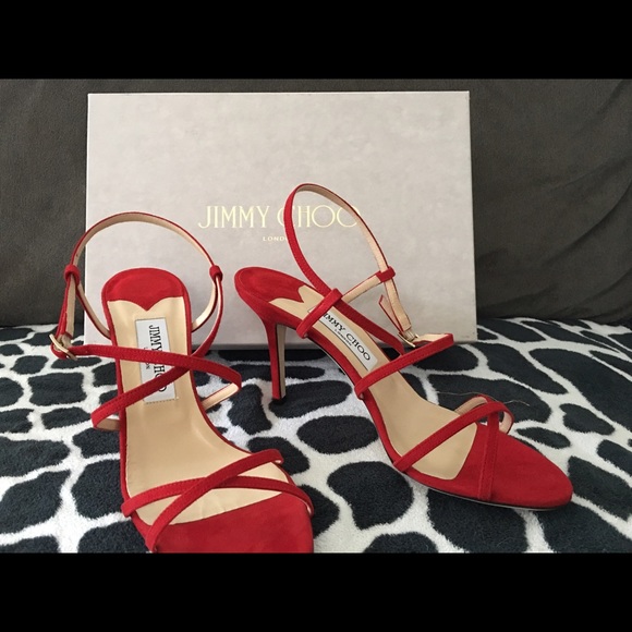 Red Suede Jimmy Choo Strappy Shoes - Brand New