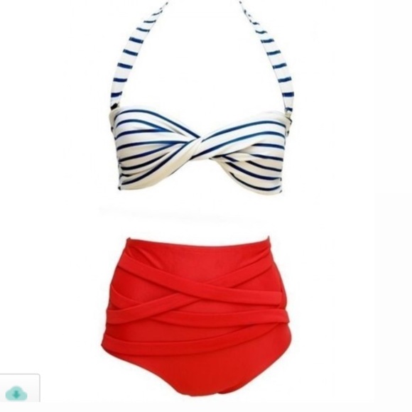 Red, White & Blue High Waist Halter Bikini - Picture 2 of 4
