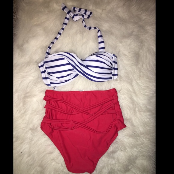 Red, White & Blue High Waist Halter Bikini - Picture 3 of 4