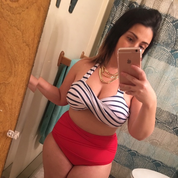 Red, White & Blue High Waist Halter Bikini - Picture 4 of 4