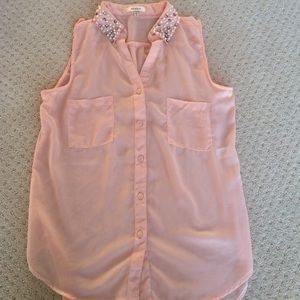 Pearl and bead neckline. Button-Up tank/Blouse