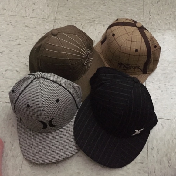 Assorted Hurley and billabong flex fit hats