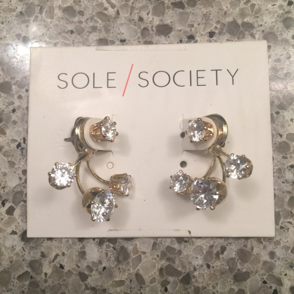 Gold Crystal Studs Ear Jackets Earring - Picture 2 of 3