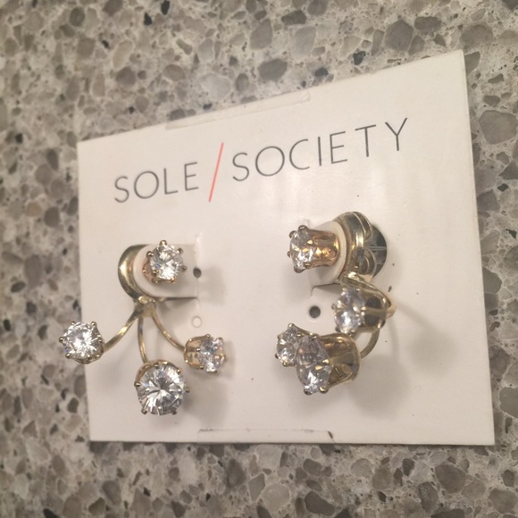 Gold Crystal Studs Ear Jackets Earring - Picture 3 of 3