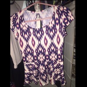 Diamond//aztec peplum Charlotte Russe top NWOT