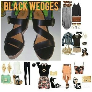 Little Black Wedge Sandals