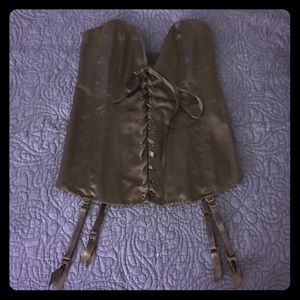 🎀Black Satin Lace Up Plunge Corset🎀