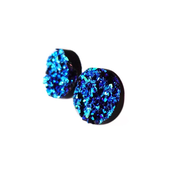 Blue Faux Druzy Earrings - Picture 2 of 4