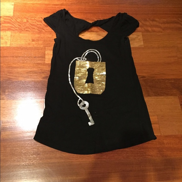 Black top with gold "lock & key" sequins