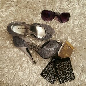 Chinese Laundry silver glitter platform pumps