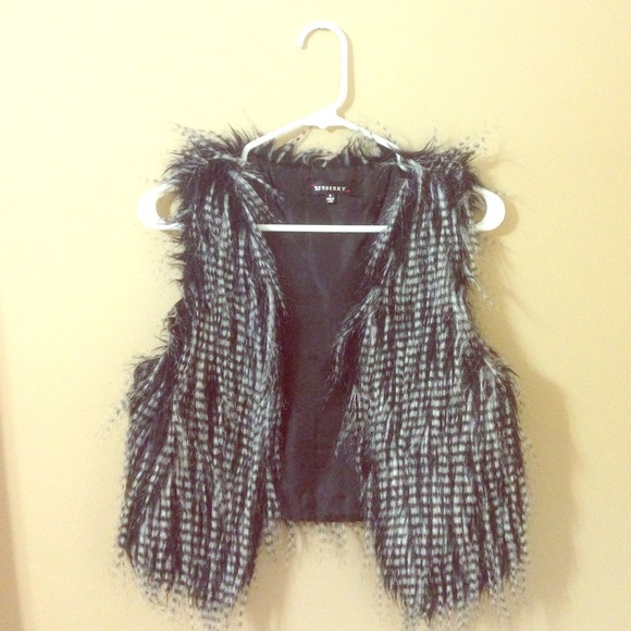 Black and white fur vest