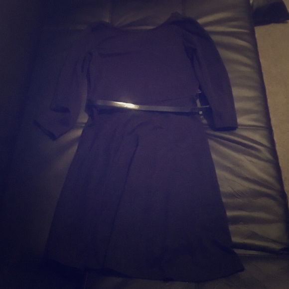 Navy blue dress with belt and low cut back