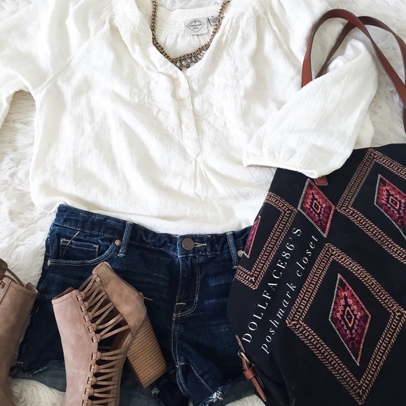 St. John's Bay Tops - Off White Boho FloralPeasant Style Top