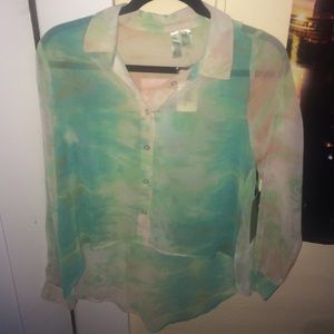 Button up tye dye sheer top