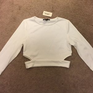 White Long Sleeve Fitted Crop Top