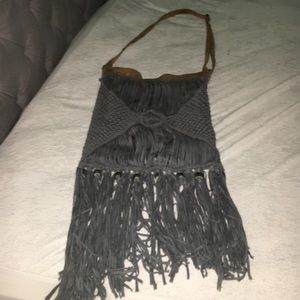 Free People Crossbody-fringe detail, denim color