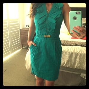 Teal Express belted dress with pockets
