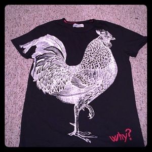 A black tee with a rooster from Desigual Madrid.