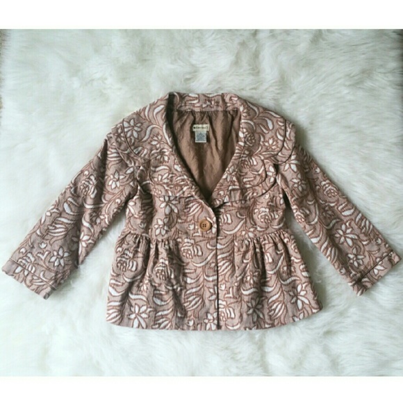 Anthropologie Tan 3/4 Sleeve Scallop Collar Jacket