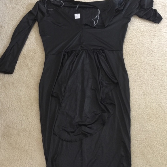 Silk black dress with ruffle in the front