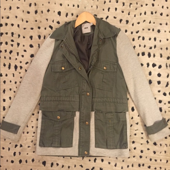 ASOS olive green jacket with sweatshirt sleeves