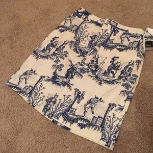 Navy and cream toile skirt