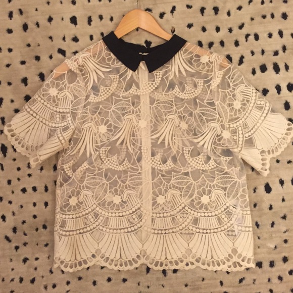 ASOS ornate sheer ivory top with embroidery detail
