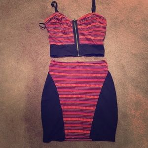 Patterned Two Piece Bodycon Set - Size XS and S